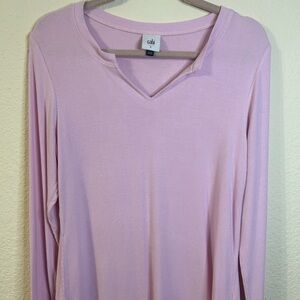 Cabi Women's Ribbed Pink Long Sleeve V-Neck Top Small Casual Girly Granny Chic